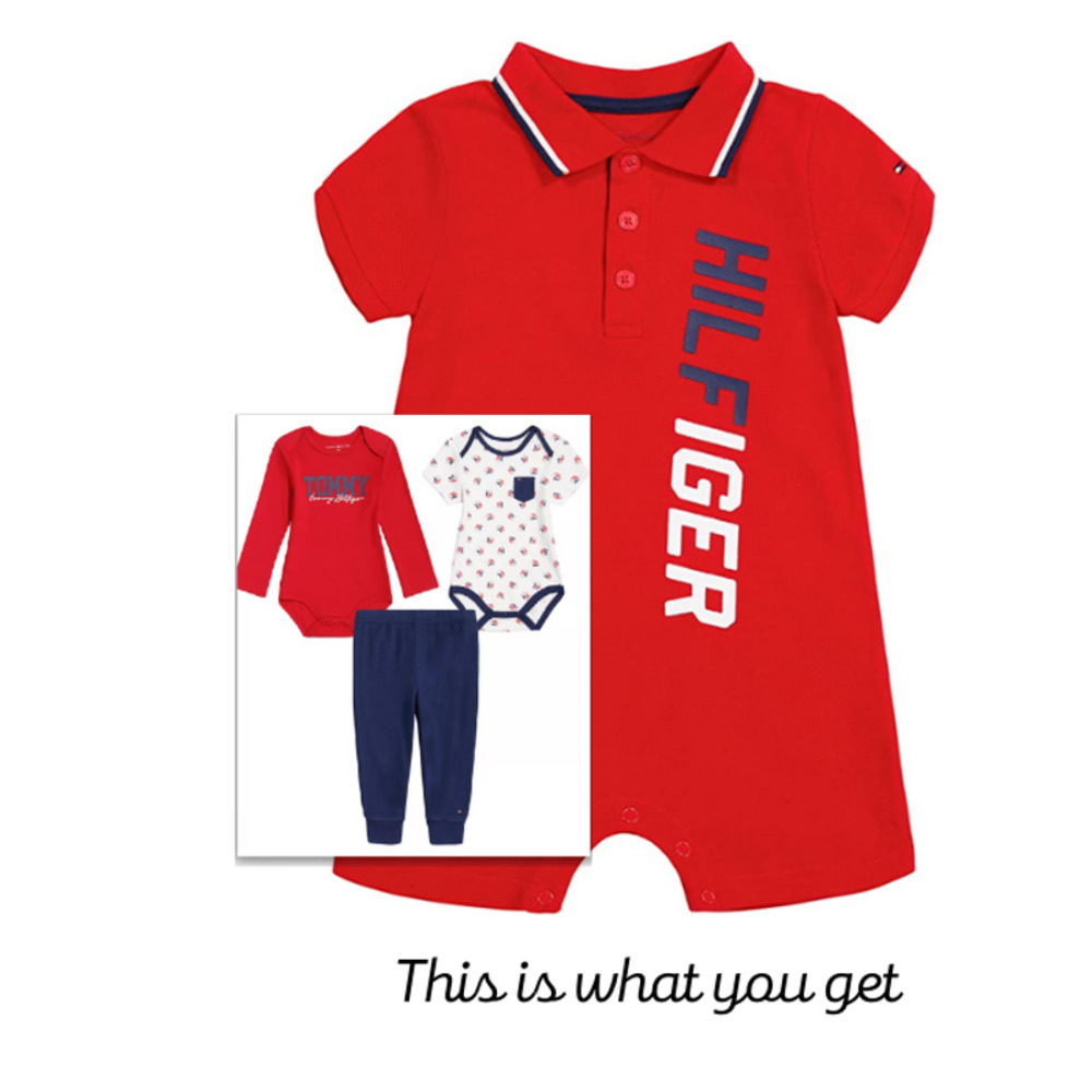 TOMMY HILFIGER Baby Boy's Logo Graphic Romper,Pants +2 Body Suit, 0-3Mo & 3-6Mo